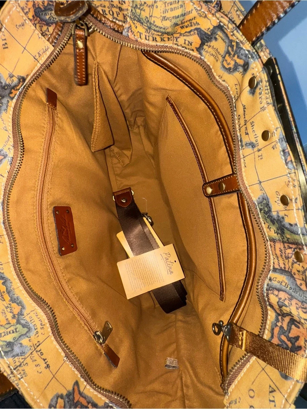 Patricia Nash Map-Print Tote in Tan and Brown with Gold Accent